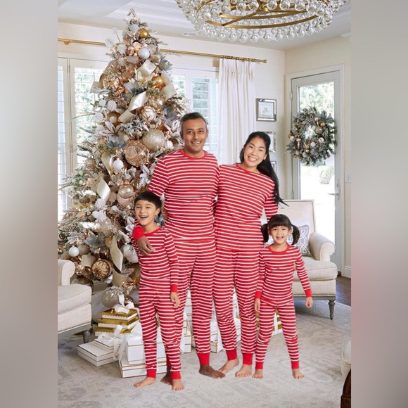Red White Holiday Christmas Stripe winter Pajama Set sz XL